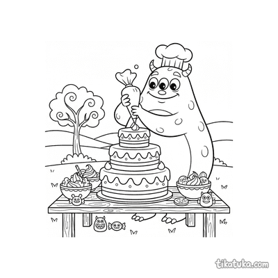Monster Chef Decorating Cake