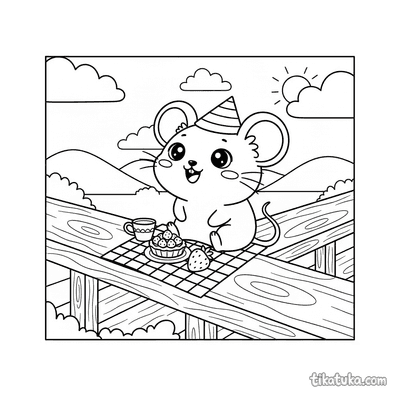 Mouse Having Picnic on Veranda Rail