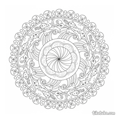 Ocean Wave and Shell Spiral Mandala