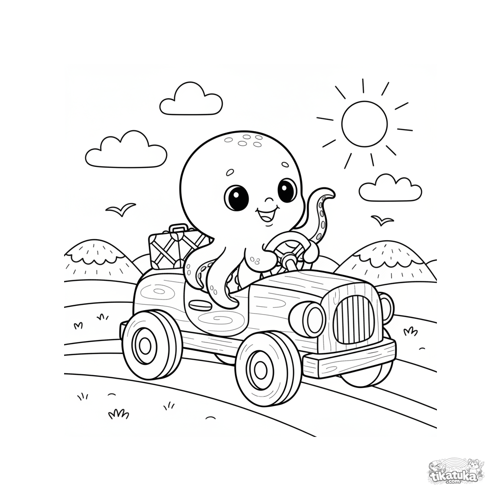 Octopus Bublik Driving a Toy Car