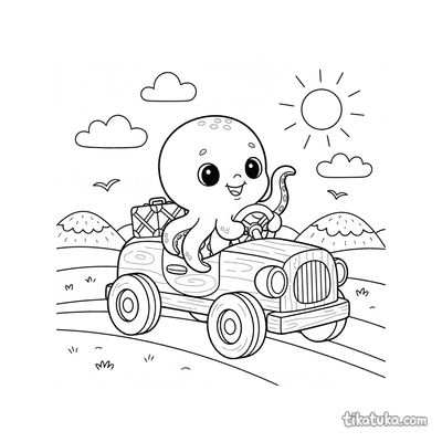 Octopus Bublik Driving a Toy Car