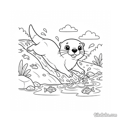Otter Sliding Down a Muddy Bank