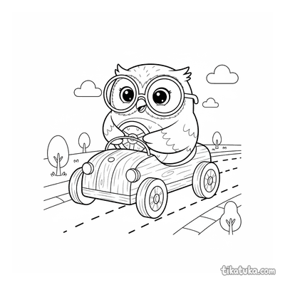 Owl Oof Driving a Toy Car