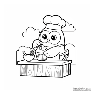 Owl Oof the Baker with a Cupcake