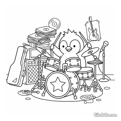 Penguin Drummer in Garage