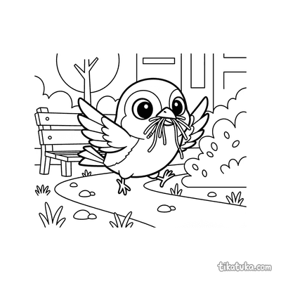 Sparrow Collecting Yarn for Nest
