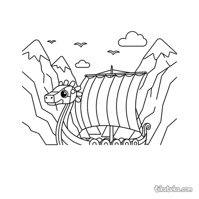 Paper Cut Viking Longship in a Fjord