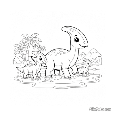 Parasaurolophus Family by the Water