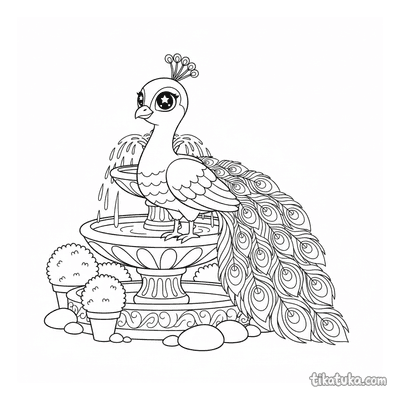 Peacock by Fountain