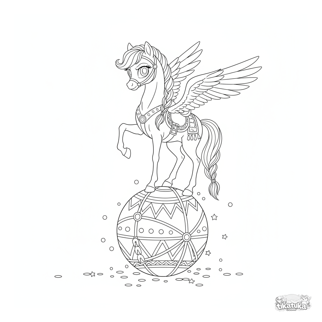 Pegasus Pony Balancing on a Stage Ball