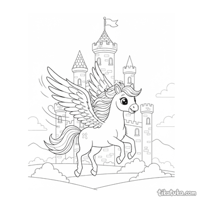Pegasus Flying Over Knight Castle