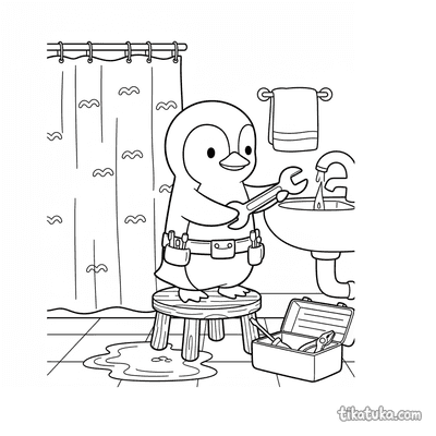 Penguin Marcel Fixing a Leaky Faucet