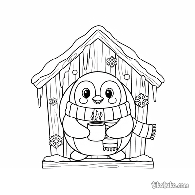 Penguin in Snowy Birdhouse