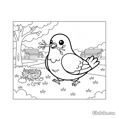 Pigeon Building Nest