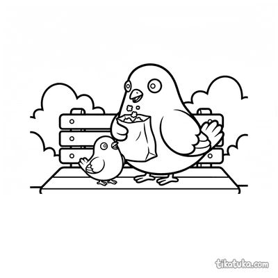 Pigeon Family Picnic on Bench