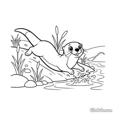 Otter Sliding into Stream