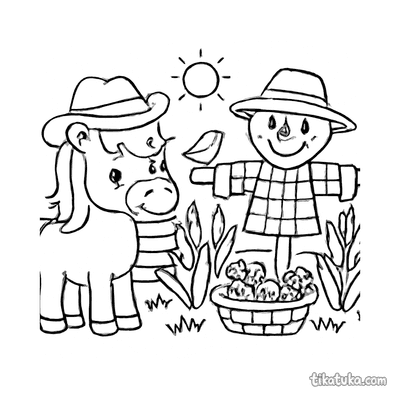 Pony Farmer Next to Scarecrow