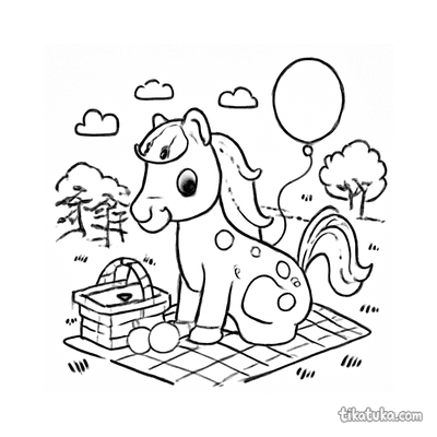 Pony at Picnic with Basket