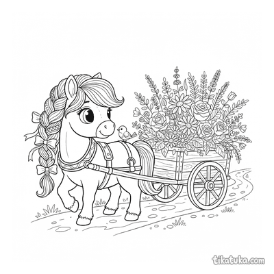 Pony Pulling a Flower Cart