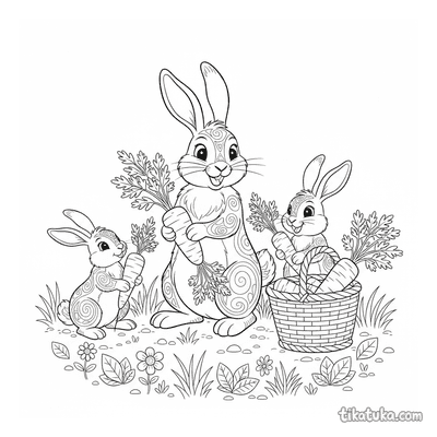 Rabbit Family Harvesting Carrots