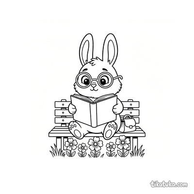 Rabbit Reading Book on Park Bench