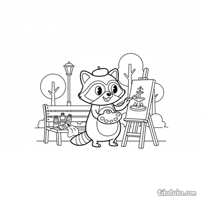 Raccoon Painter at Easel