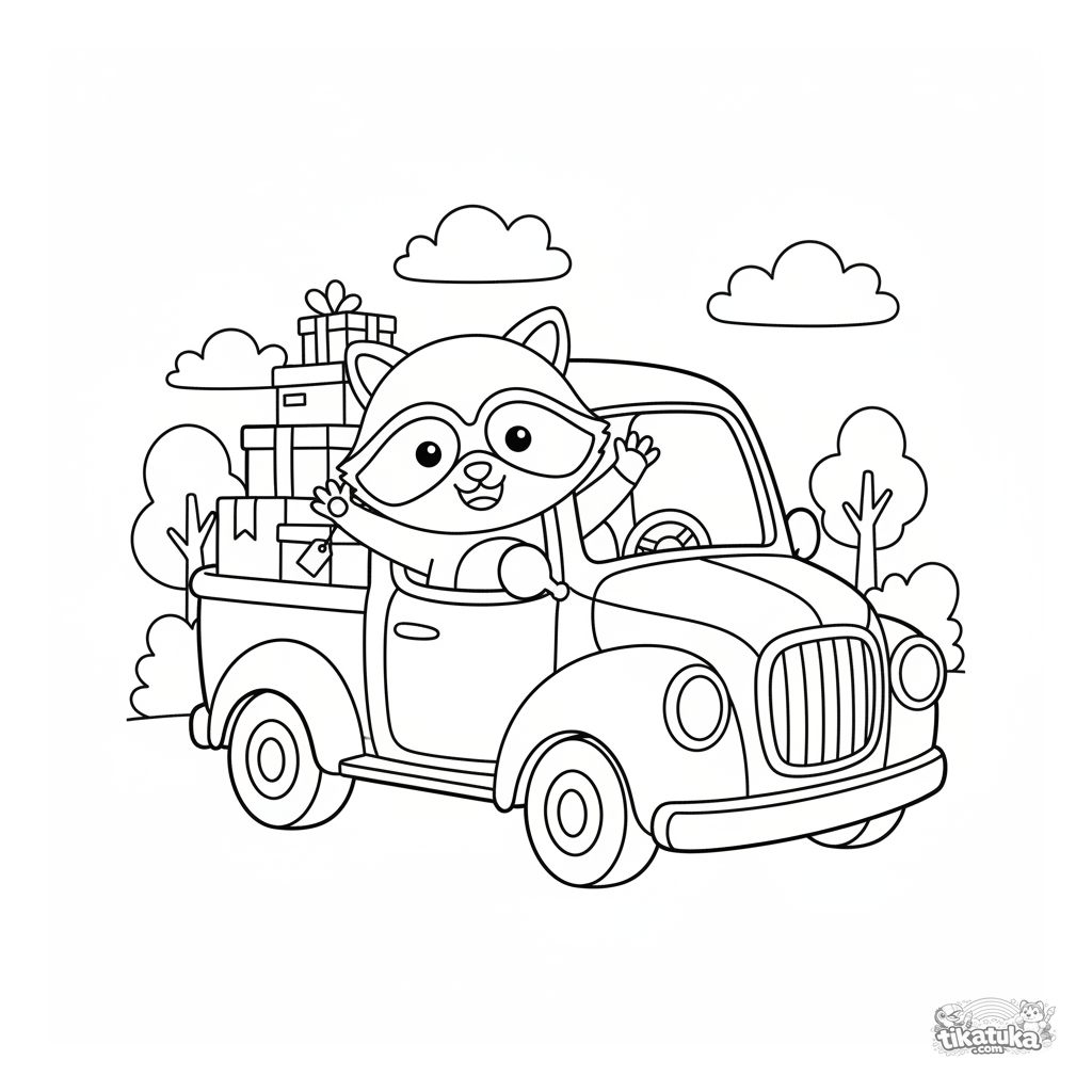 Raccoon Shmyak Driving a Vintage Delivery Truck