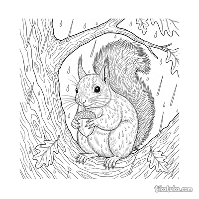 Squirrel with Nut in the Rain