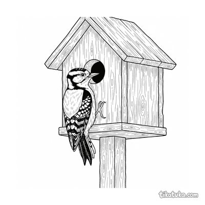 Woodpecker at Birdhouse