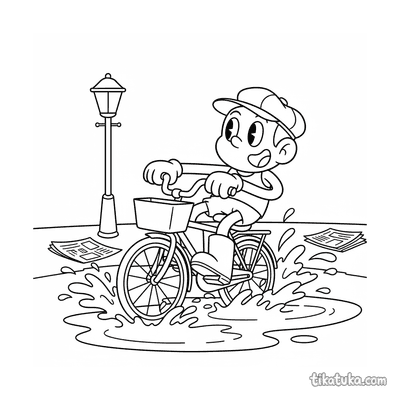 Retro Character Splashing on Bicycle