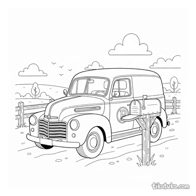 Retro Delivery Truck by a Mailbox