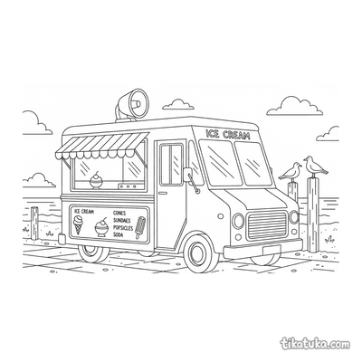 Retro Ice Cream Truck at the Beach