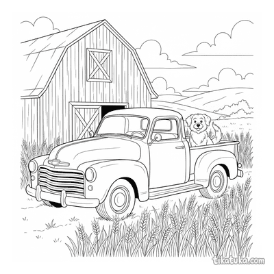 Retro Pickup Truck by the Barn