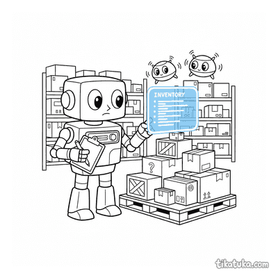Robot with Clipboard Checking Pallet