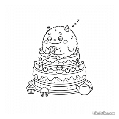 Round Monster Napping on Cake