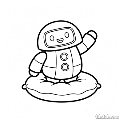 Round Robot Waving on Pillow