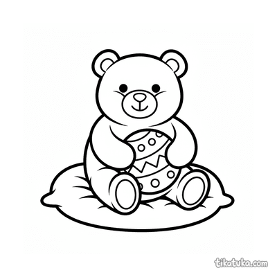 Teddy Bear with Ball on Cushion