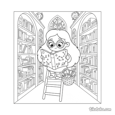 Scholar Princess Reading Giant Atlas