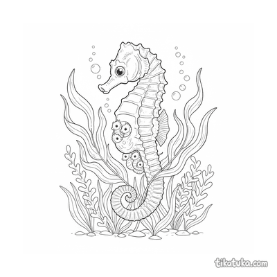 Seahorse Dad Carrying Babies in Kelp