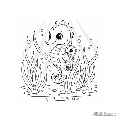 Seahorse Family in Sunlit Seagrass