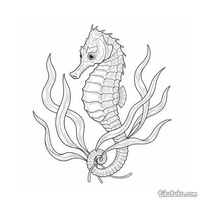 Seahorse Hitching to Seaweed