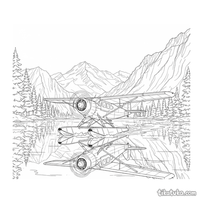 Seaplane Taxiing on Mountain Lake