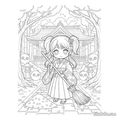 Shrine Maiden Sweeping with Kodama