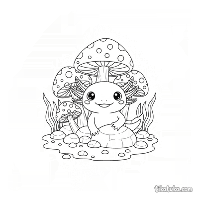 Shy Axolotl Among Glowing Mushrooms