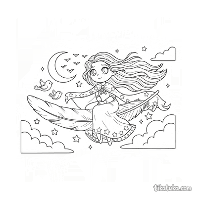 Sky Princess Riding a Giant Feather
