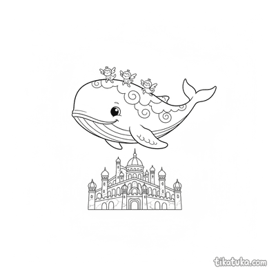 Sky Whale Flying Over Marble Palace