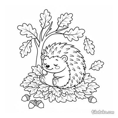 Sleepy Hedgehog in Autumn Leaves