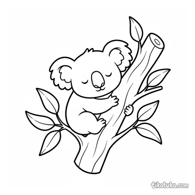 Sleepy Koala Cub on a Branch