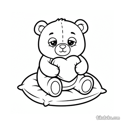 Sleepy Plush Bear on Cushion