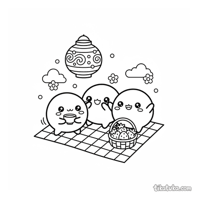 Smiling Mochi Trio on Picnic Blanket